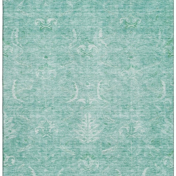 HomeRoots 10' Aqua and Ivory Damask Area Rug - Washable, Stain-Resistant, UV-Protected for Busy Homes 683914