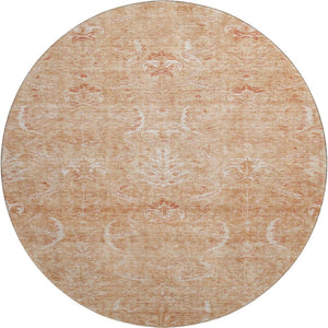 HomeRoots 8' Salmon and Ivory Damask Round Rug - Washable, UV Protected, Stain Resistant, Durable Elegance 683917