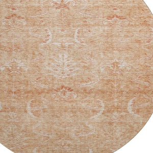 HomeRoots 8' Salmon and Ivory Damask Round Rug - Washable, UV Protected, Stain Resistant, Durable Elegance 683917