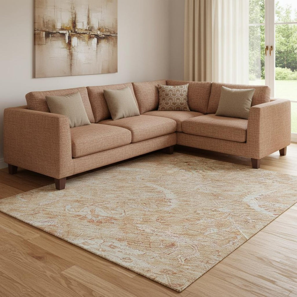 HomeRoots 8' X 10' Salmon and Ivory Damask Area Rug - Stylish, Washable, UV Protected for High-Traffic Spaces 683918