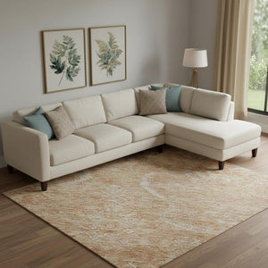 HomeRoots 9' X 12' Salmon and Ivory Damask Area Rug – Washable, UV-Protected, Perfect for Family Spaces! 683919
