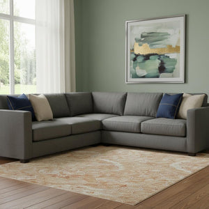 HomeRoots 10' X 14' Salmon and Ivory Damask Washable Area Rug - Durable, UV Protected, and Elegant Design! 683920