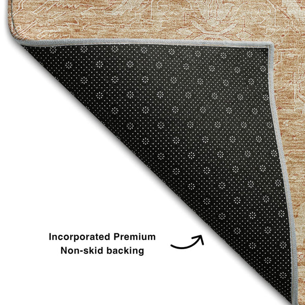HomeRoots 10' X 14' Salmon and Ivory Damask Washable Area Rug - Durable, UV Protected, and Elegant Design! 683920