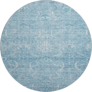HomeRoots 8' Sky Blue Damask Round Rug – Washable, UV Protected, Durable, and Stylish for Any Space 683923