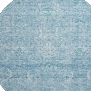 HomeRoots 8' Sky Blue Damask Round Rug – Washable, UV Protected, Durable, and Stylish for Any Space 683923