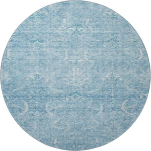 HomeRoots 8' Sky Blue Damask Round Rug – Washable, UV Protected, Durable, and Stylish for Any Space 683923
