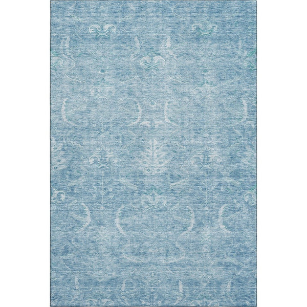 HomeRoots 9' X 12' Elegant Sky Blue and Ivory Damask Washable Area Rug with UV Protection for Modern Homes 683925