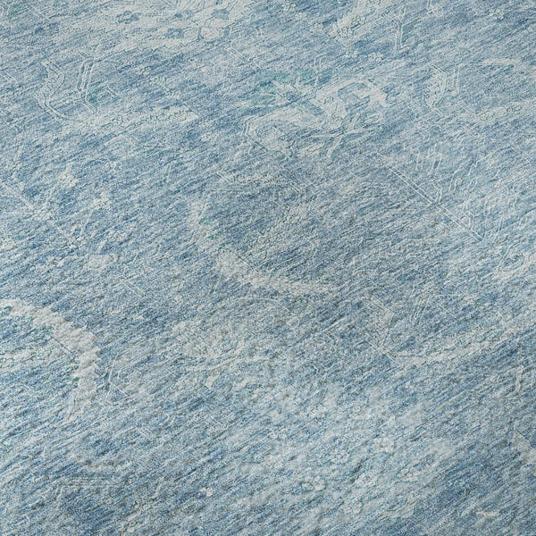 HomeRoots 9' X 12' Elegant Sky Blue and Ivory Damask Washable Area Rug with UV Protection for Modern Homes 683925