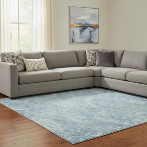 HomeRoots 10' Sky Blue & Ivory Damask Washable Area Rug - Durable, UV-Protected, Perfect for Busy Homes! 683926