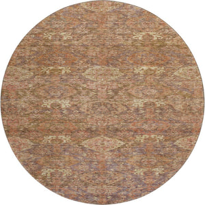 HomeRoots 8' Brown and Beige Damask Round Rug - Washable, UV-Protected, Elegant Design for Busy Homes 683929