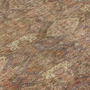 HomeRoots 8' Brown and Beige Damask Round Rug - Washable, UV-Protected, Elegant Design for Busy Homes 683929