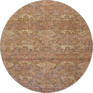 HomeRoots 8' Brown and Beige Damask Round Rug - Washable, UV-Protected, Elegant Design for Busy Homes 683929