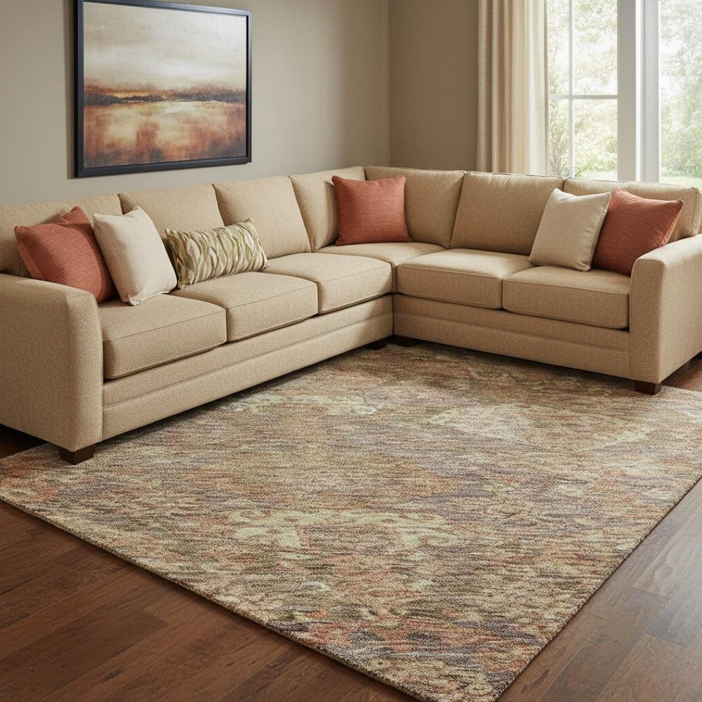 HomeRoots 8' X 10' Brown and Beige Damask Area Rug – Washable, UV-Protected, Durable, and Stylish for Homes 683930