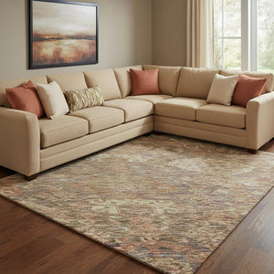 HomeRoots 8' X 10' Brown and Beige Damask Area Rug – Washable, UV-Protected, Durable, and Stylish for Homes 683930