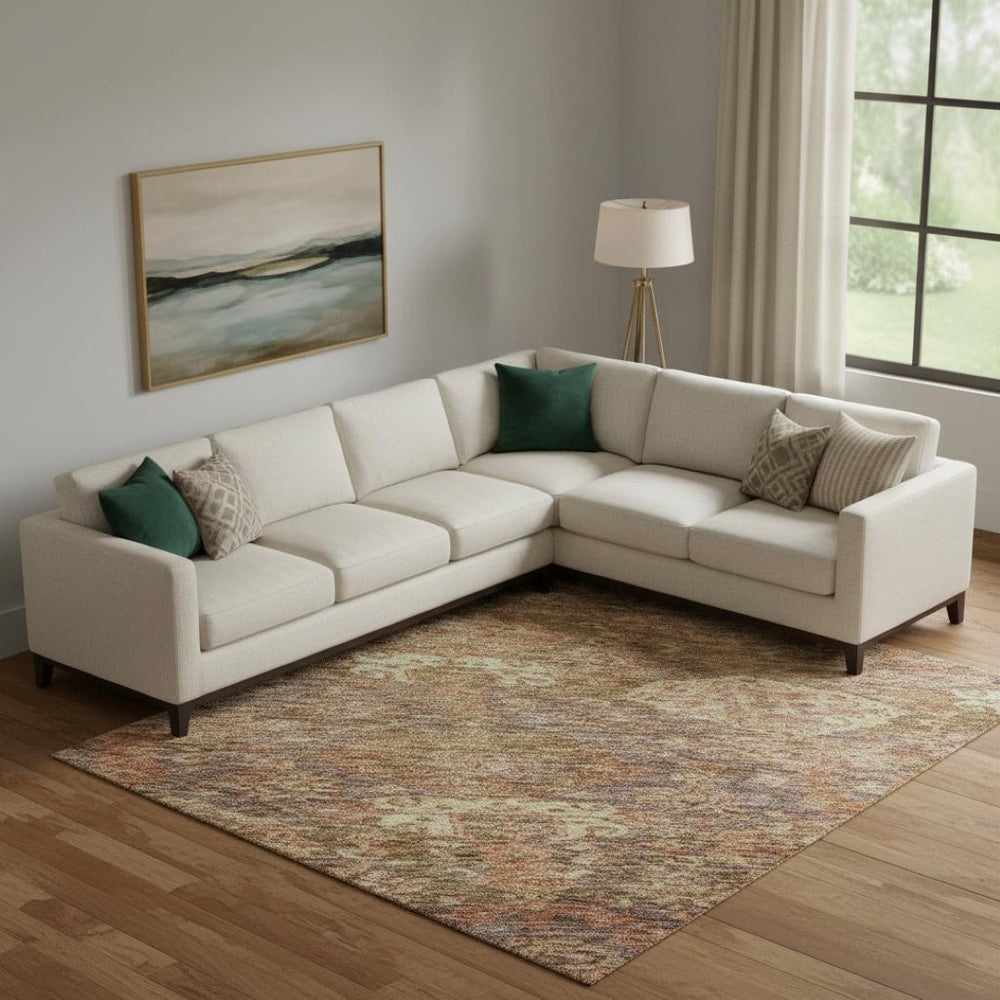 HomeRoots 9' X 12' Stylish Brown and Beige Damask Area Rug - Washable, UV Protected for High-Traffic Areas 683931
