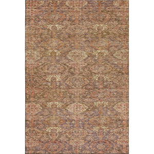 HomeRoots 9' X 12' Stylish Brown and Beige Damask Area Rug - Washable, UV Protected for High-Traffic Areas 683931