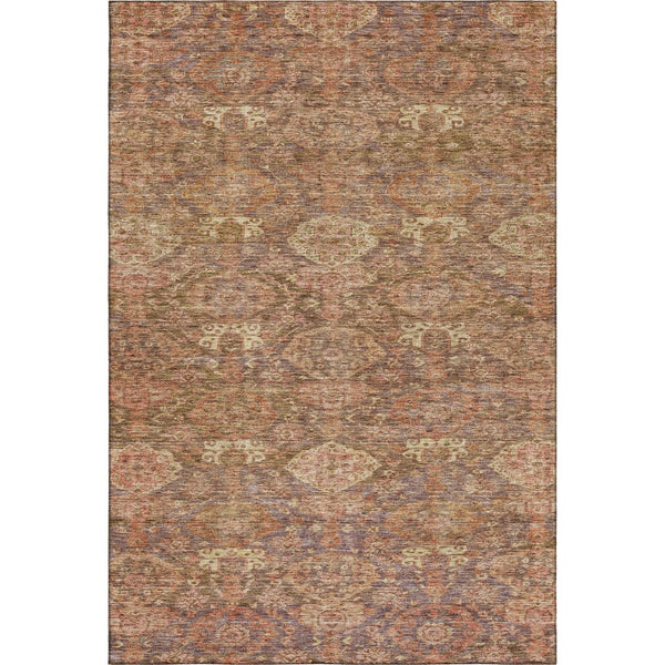 HomeRoots 9' X 12' Stylish Brown and Beige Damask Area Rug - Washable, UV Protected for High-Traffic Areas 683931