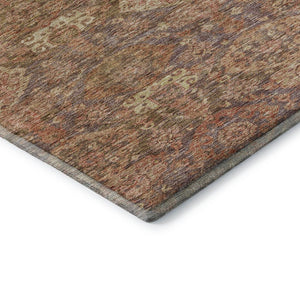 HomeRoots 9' X 12' Stylish Brown and Beige Damask Area Rug - Washable, UV Protected for High-Traffic Areas 683931