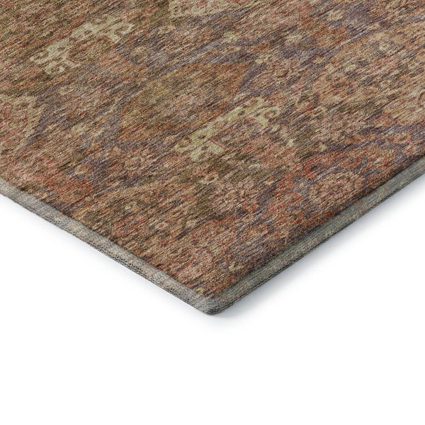 HomeRoots 9' X 12' Stylish Brown and Beige Damask Area Rug - Washable, UV Protected for High-Traffic Areas 683931