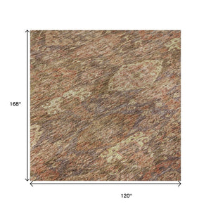 HomeRoots 10' X 14' Brown and Beige Damask Area Rug - Washable, UV Protected, Stain Resistant for Busy Homes 683932
