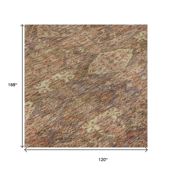 HomeRoots 10' X 14' Brown and Beige Damask Area Rug - Washable, UV Protected, Stain Resistant for Busy Homes 683932