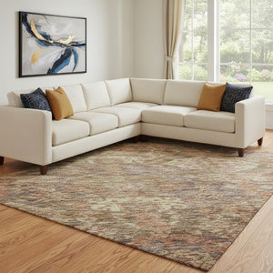 HomeRoots 10' X 14' Brown and Beige Damask Area Rug - Washable, UV Protected, Stain Resistant for Busy Homes 683932