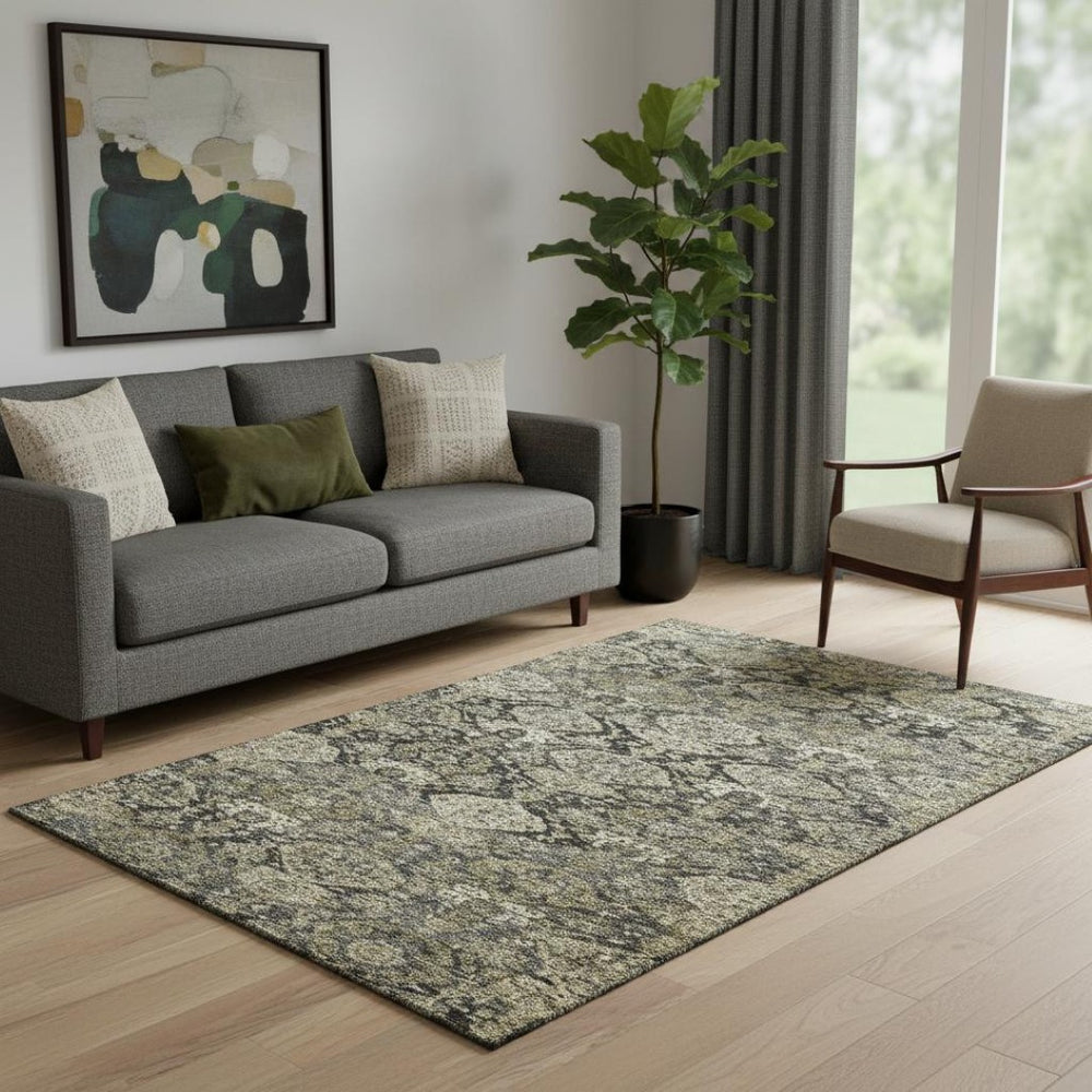 HomeRoots 5' X 8' Charcoal & Gray Damask Area Rug - Washable, UV-Protected, Durable Design for Every Home 683934
