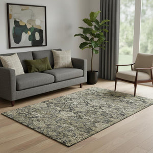 HomeRoots 5' X 8' Charcoal & Gray Damask Area Rug - Washable, UV-Protected, Durable Design for Every Home 683934