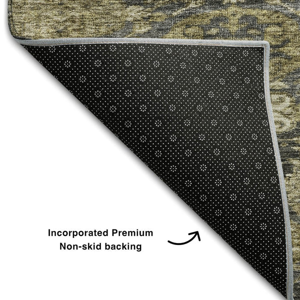 HomeRoots 5' X 8' Charcoal & Gray Damask Area Rug - Washable, UV-Protected, Durable Design for Every Home 683934