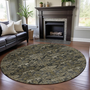 HomeRoots 8' Charcoal and Gray Damask Round Rug - Washable, UV Protected, Durable, Perfect for Home Spaces 683935