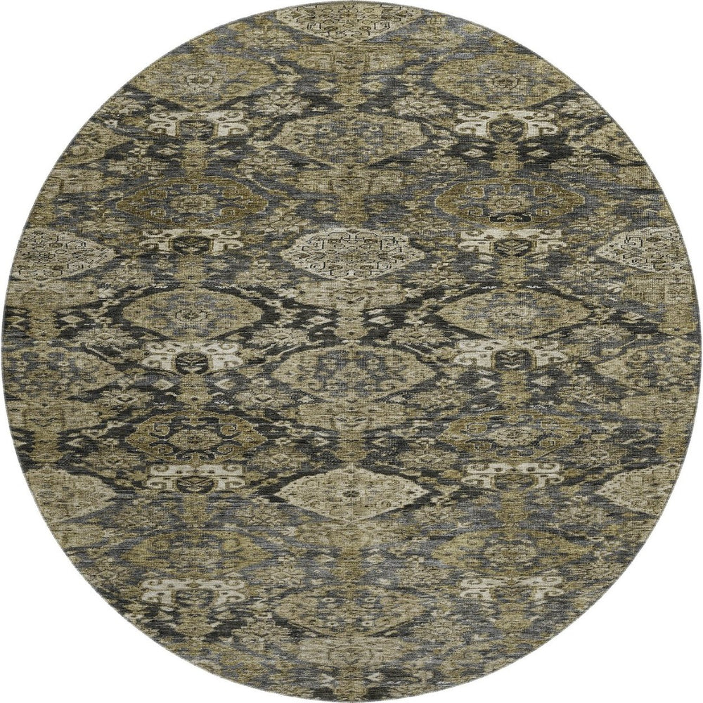 HomeRoots 8' Charcoal and Gray Damask Round Rug - Washable, UV Protected, Durable, Perfect for Home Spaces 683935