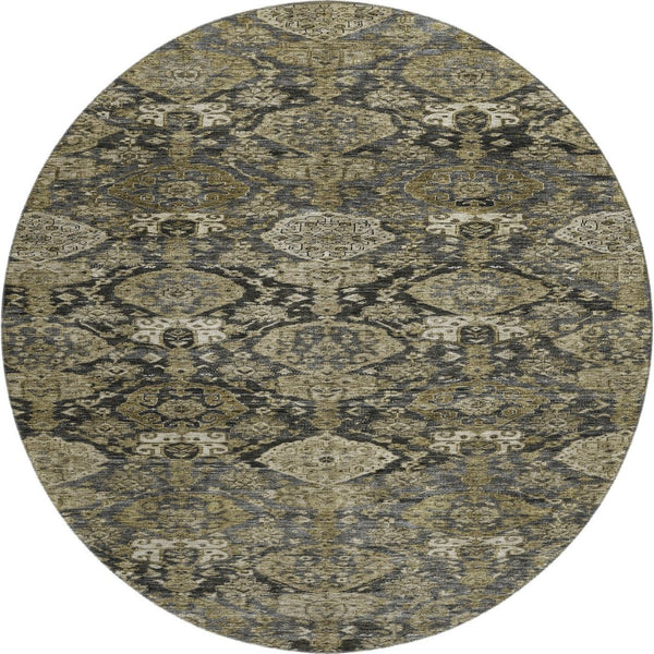 HomeRoots 8' Charcoal and Gray Damask Round Rug - Washable, UV Protected, Durable, Perfect for Home Spaces 683935
