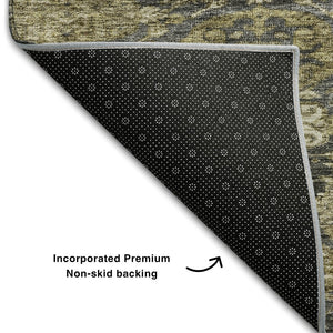 HomeRoots 8' Charcoal and Gray Damask Round Rug - Washable, UV Protected, Durable, Perfect for Home Spaces 683935