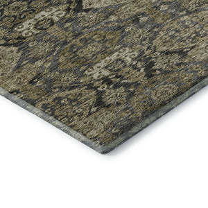 HomeRoots 8' Charcoal and Gray Damask Round Rug - Washable, UV Protected, Durable, Perfect for Home Spaces 683935