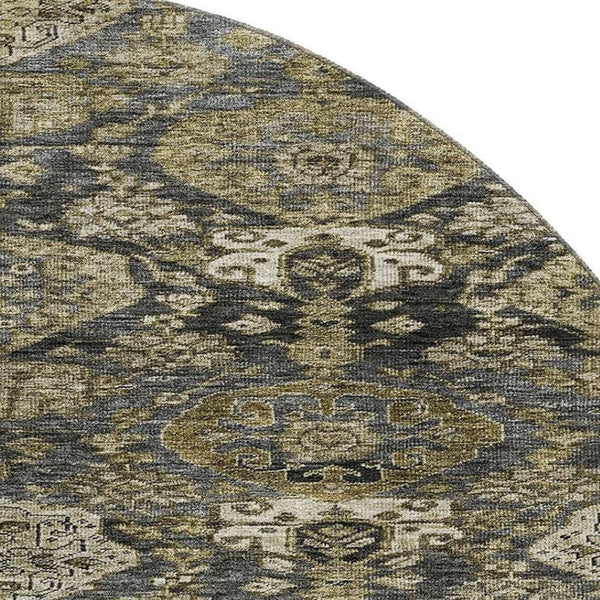 HomeRoots 8' Charcoal and Gray Damask Round Rug - Washable, UV Protected, Durable, Perfect for Home Spaces 683935
