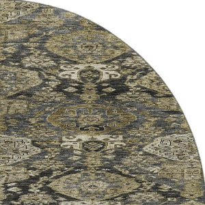 HomeRoots 8' Charcoal and Gray Damask Round Rug - Washable, UV Protected, Durable, Perfect for Home Spaces 683935