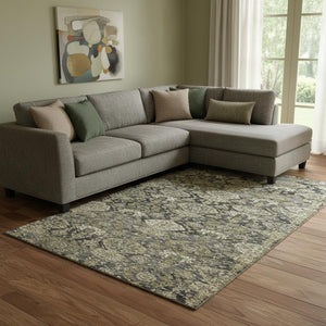 HomeRoots 8' X 10' Elegant Charcoal & Gray Damask Area Rug – Washable, UV Protected, Ideal for High-Traffic Areas 683936