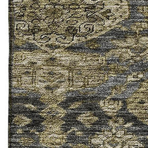 HomeRoots 8' X 10' Elegant Charcoal & Gray Damask Area Rug – Washable, UV Protected, Ideal for High-Traffic Areas 683936