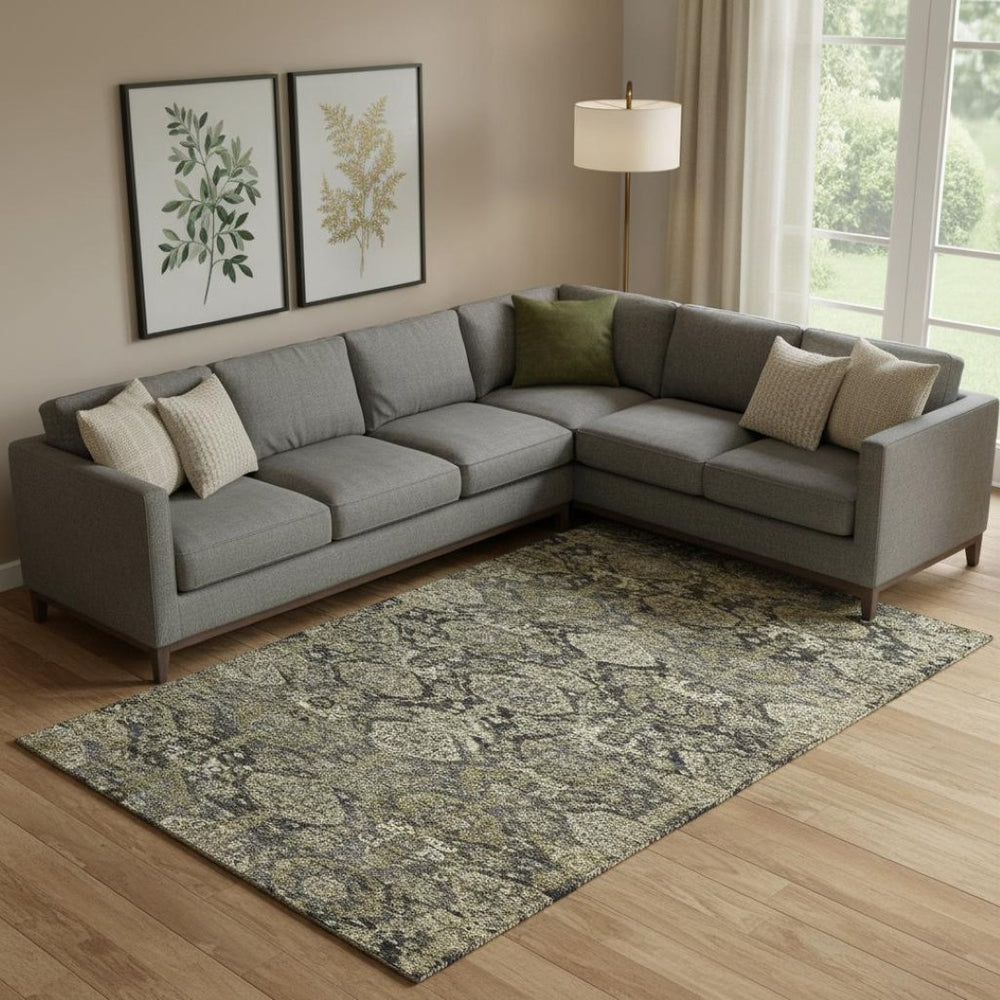 HomeRoots 9' X 12' Charcoal & Gray Damask Washable Area Rug - Stain-Resistant, UV Protected, Durable Style! 683937