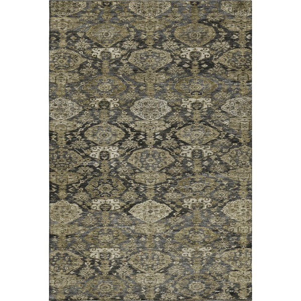 HomeRoots 9' X 12' Charcoal & Gray Damask Washable Area Rug - Stain-Resistant, UV Protected, Durable Style! 683937