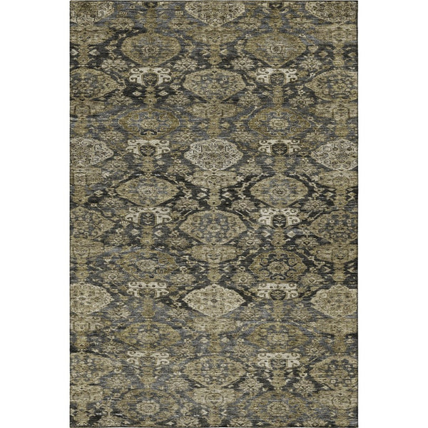HomeRoots 9' X 12' Charcoal & Gray Damask Washable Area Rug - Stain-Resistant, UV Protected, Durable Style! 683937