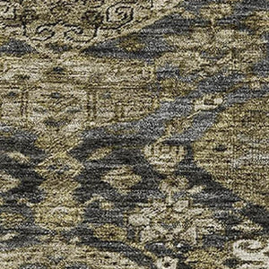 HomeRoots 10' X 14' Charcoal & Gray Damask Washable Area Rug - Stain-Resistant, UV Protected & Durable Design 683938