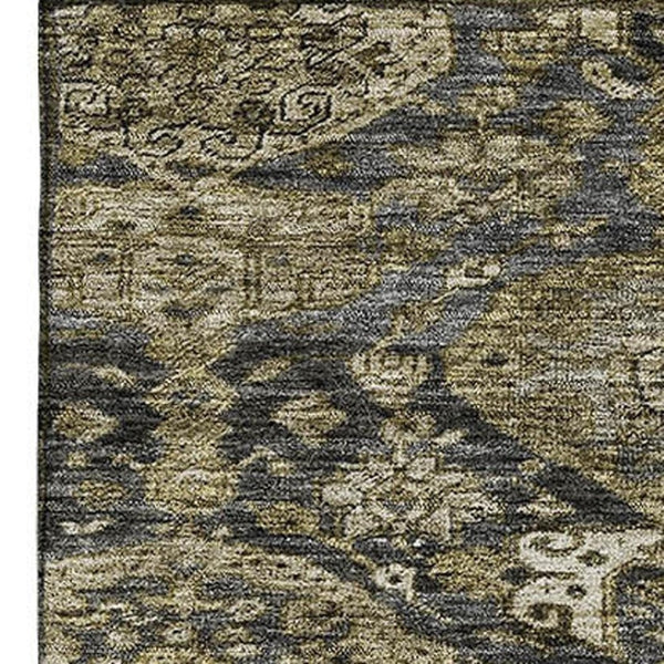HomeRoots 10' X 14' Charcoal & Gray Damask Washable Area Rug - Stain-Resistant, UV Protected & Durable Design 683938