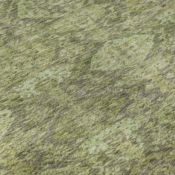 HomeRoots 8' Timeless Green and Gray Damask Washable Round Rug with UV Protection for Elegant Spaces 683941