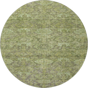 HomeRoots 8' Timeless Green and Gray Damask Washable Round Rug with UV Protection for Elegant Spaces 683941
