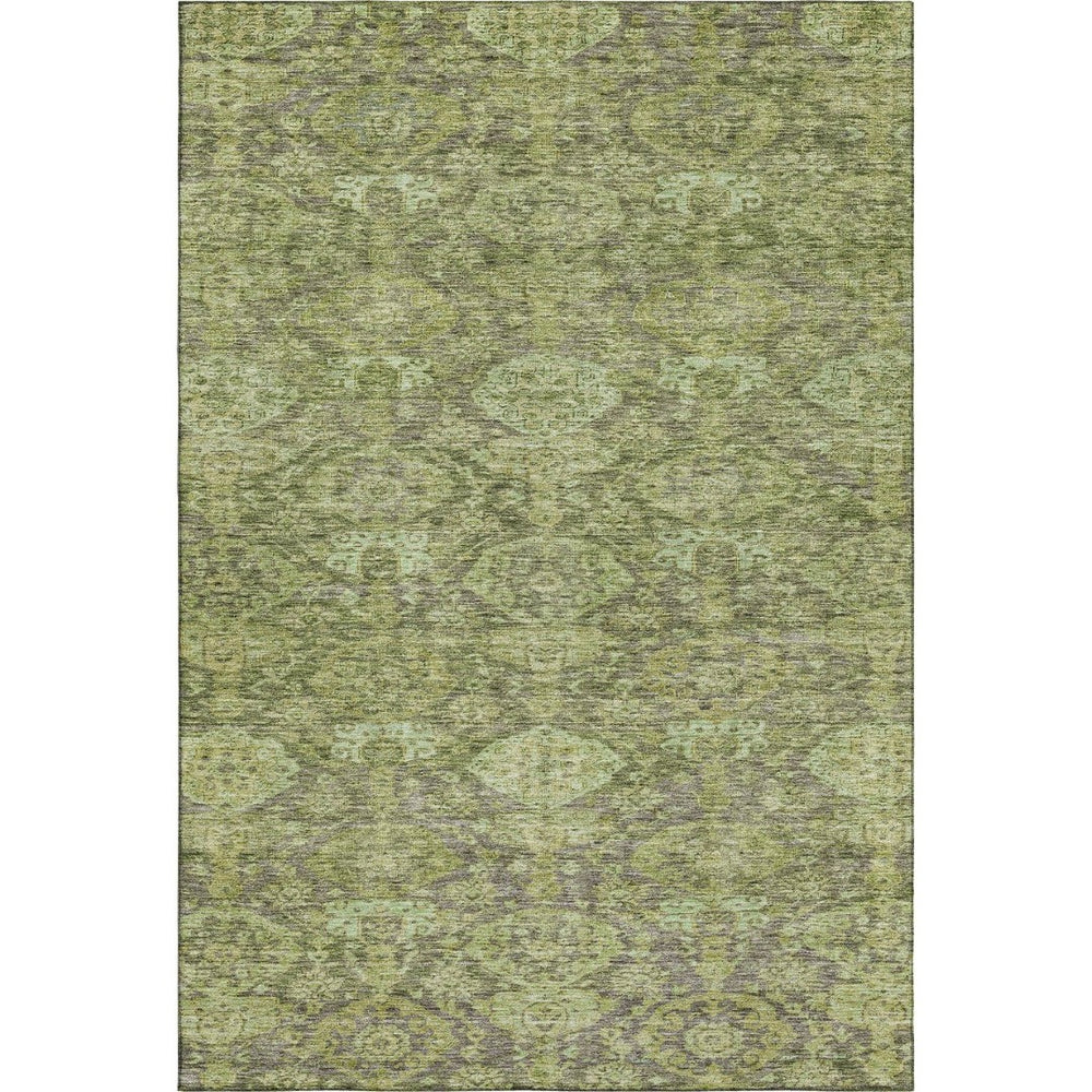 HomeRoots 8' X 10' Elegant Green and Gray Damask Washable Area Rug with UV Protection for Busy Homes 683942