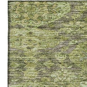HomeRoots 9' X 12' Green and Gray Damask Area Rug – Washable, Stain-Resistant, UV Protection for High-Traffic Homes 683943