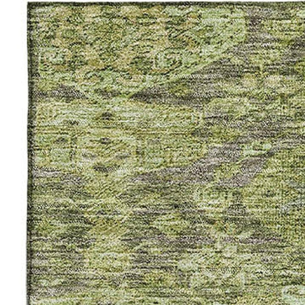 HomeRoots 9' X 12' Green and Gray Damask Area Rug – Washable, Stain-Resistant, UV Protection for High-Traffic Homes 683943