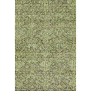 HomeRoots 10' Green and Gray Damask Area Rug - Washable, UV-Protected, Perfect for High-Traffic Family Spaces! 683944
