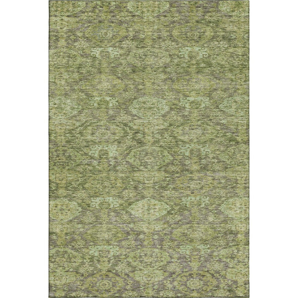 HomeRoots 10' Green and Gray Damask Area Rug - Washable, UV-Protected, Perfect for High-Traffic Family Spaces! 683944